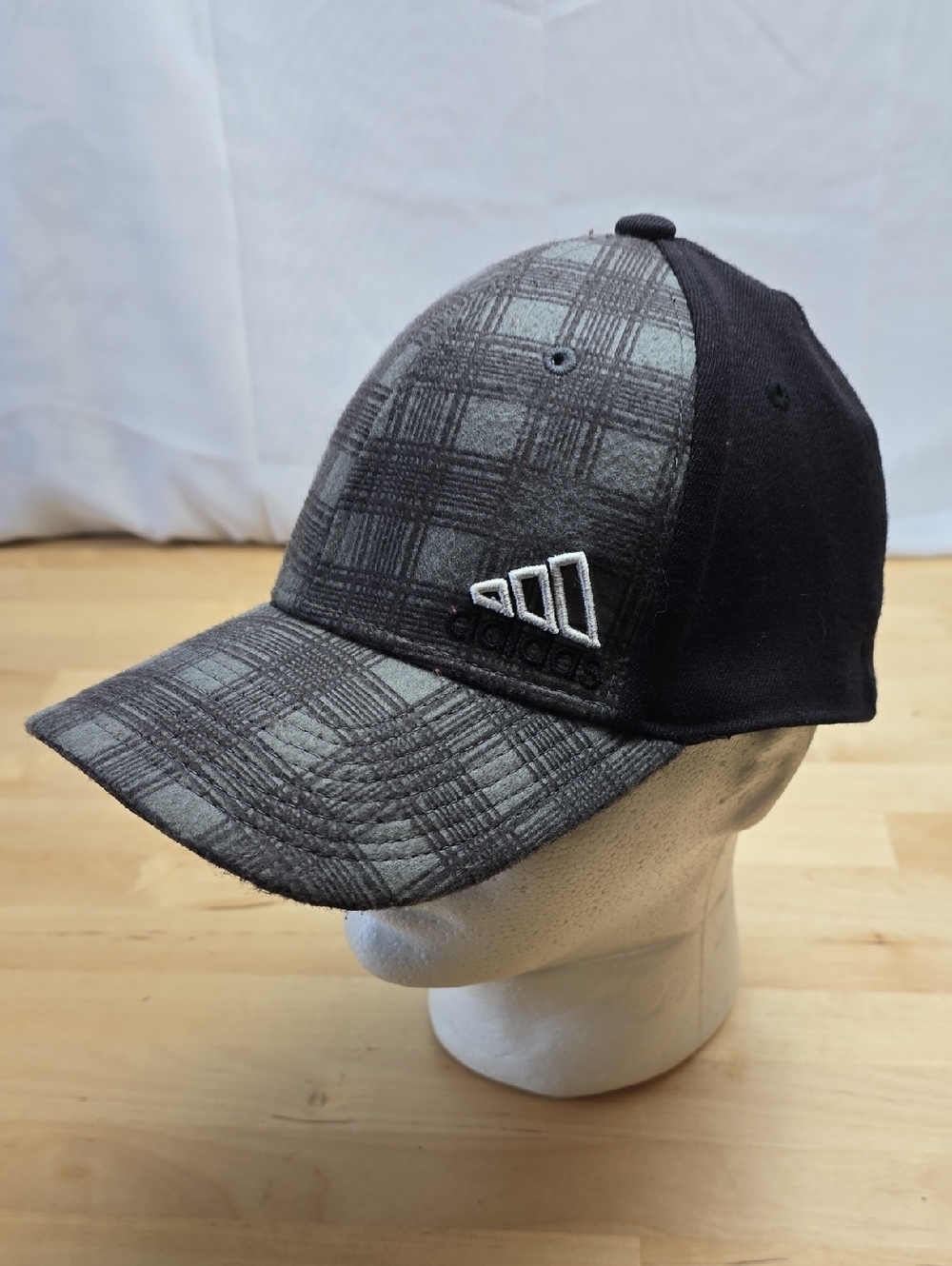 adidas Gray Plaid and Black Climalite A-Flex Baseball Hat L/XL